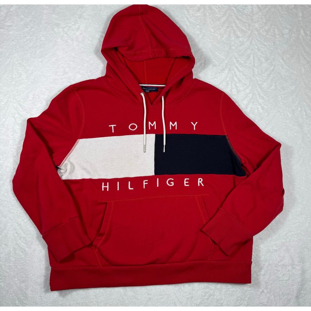 Tommy Hilfiger Juniors XXL Quinn Logo Red Pullover Hoodie Fleece Youth